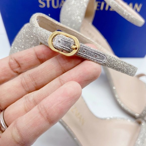 Stuart Weitzman Nudistsong High Heel Ankle Strap Sandal Platino Glitter US 10 B - Picture 6 of 10